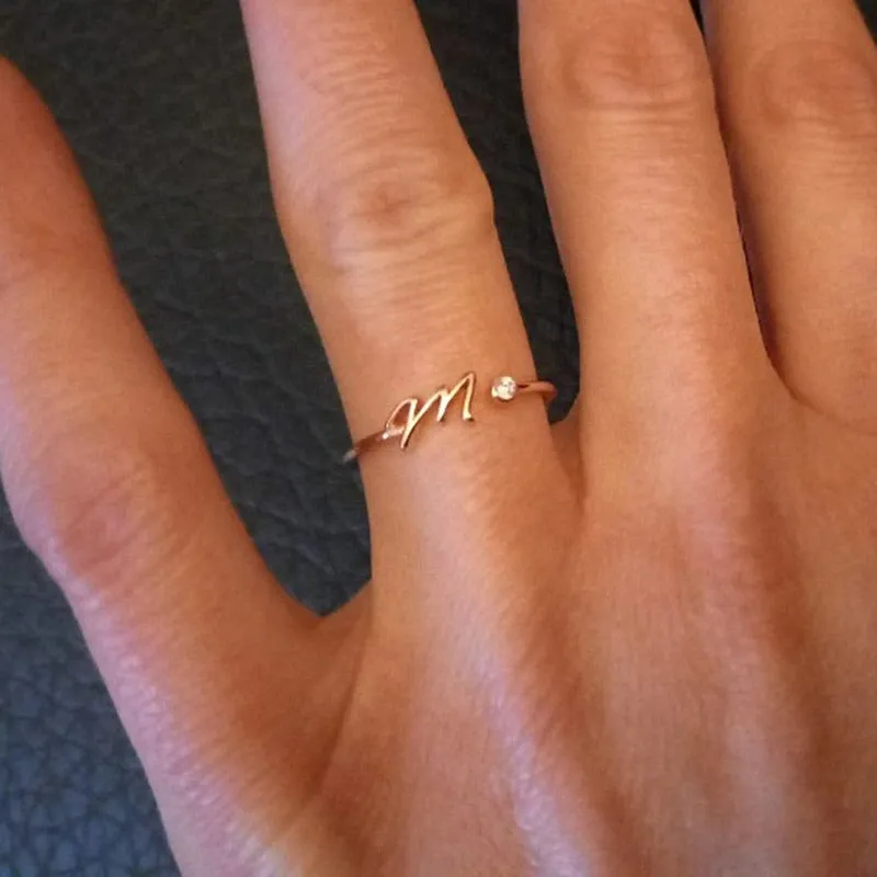 Personalized A-Z Initial Letter Adjustable Open Rings