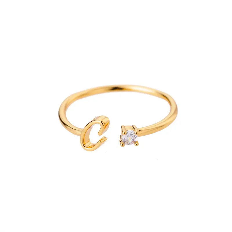 Personalized A-Z Initial Letter Adjustable Open Rings