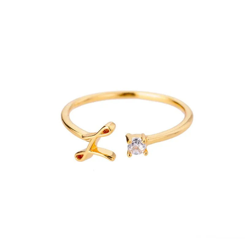 Personalized A-Z Initial Letter Adjustable Open Rings
