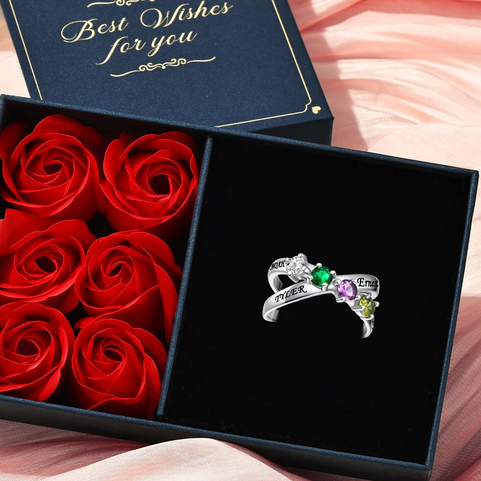 Personalized Criss Cross Birthstone Ring in 925 Sterling Silver