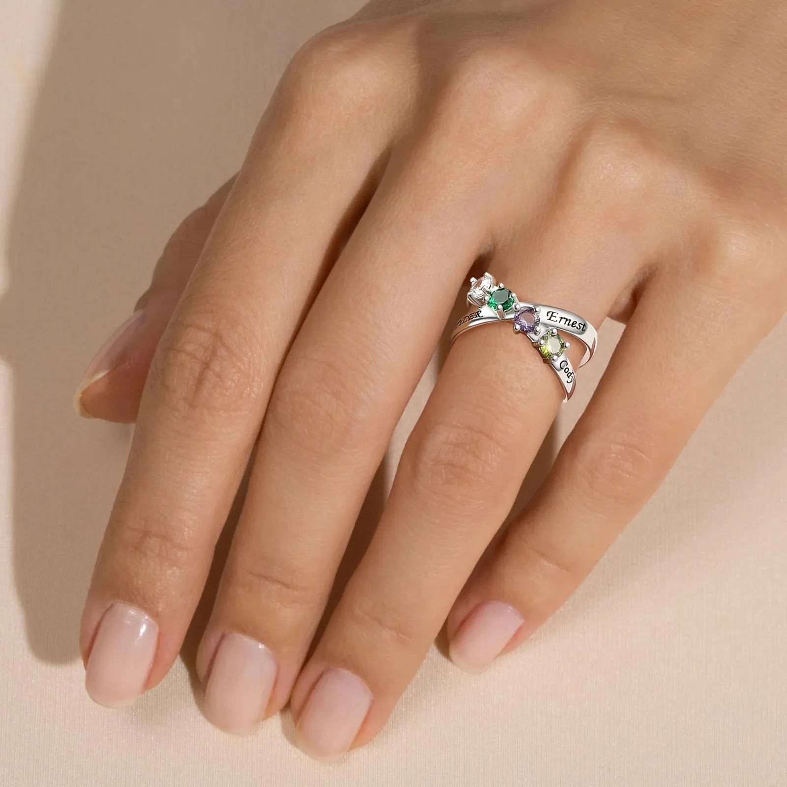 Personalized Criss Cross Birthstone Ring in 925 Sterling Silver