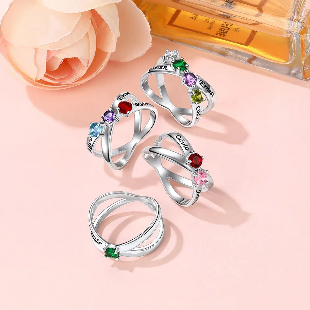 Personalized Criss Cross Birthstone Ring in 925 Sterling Silver