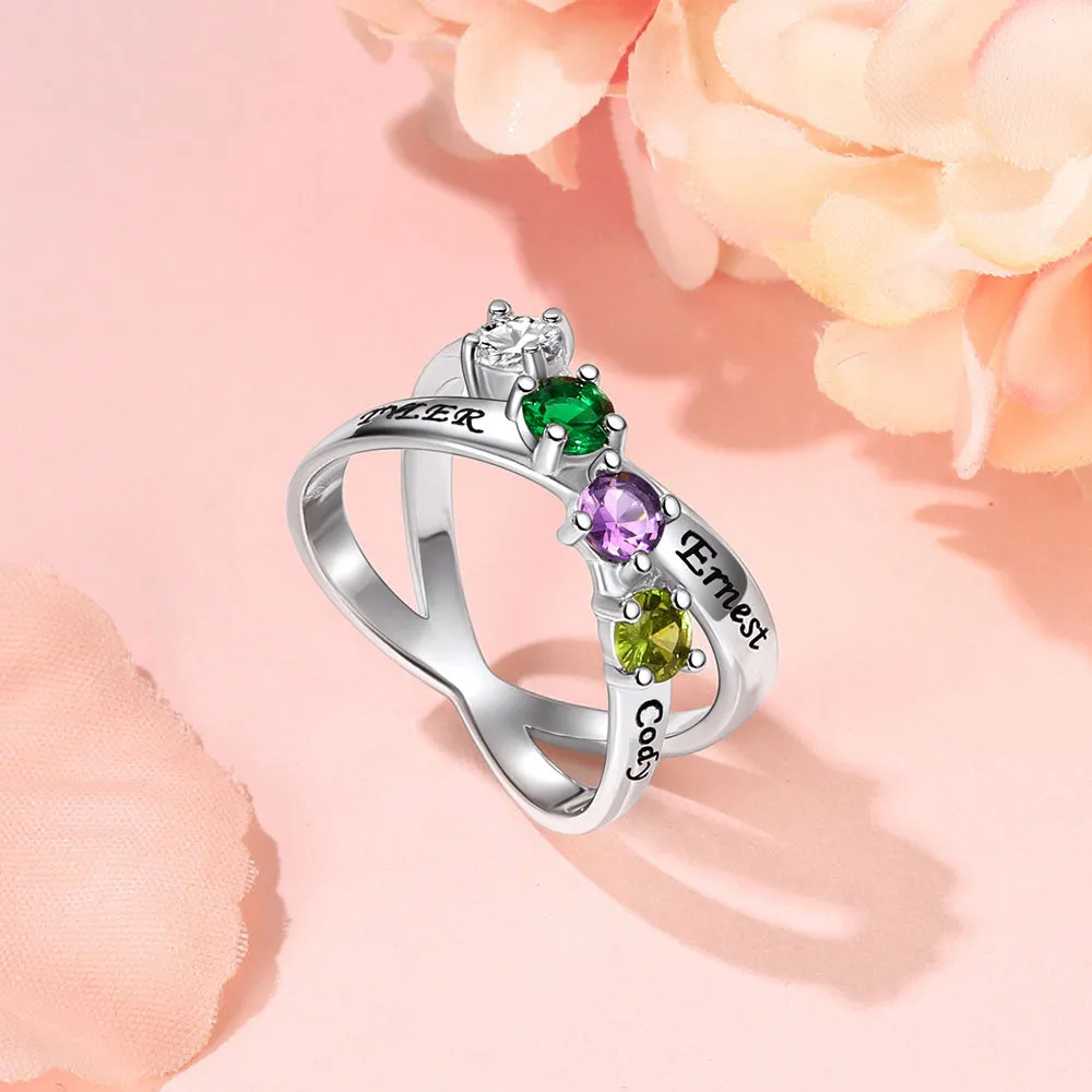 Personalized Criss Cross Birthstone Ring in 925 Sterling Silver