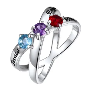 Personalized Criss Cross Birthstone Ring in 925 Sterling Silver