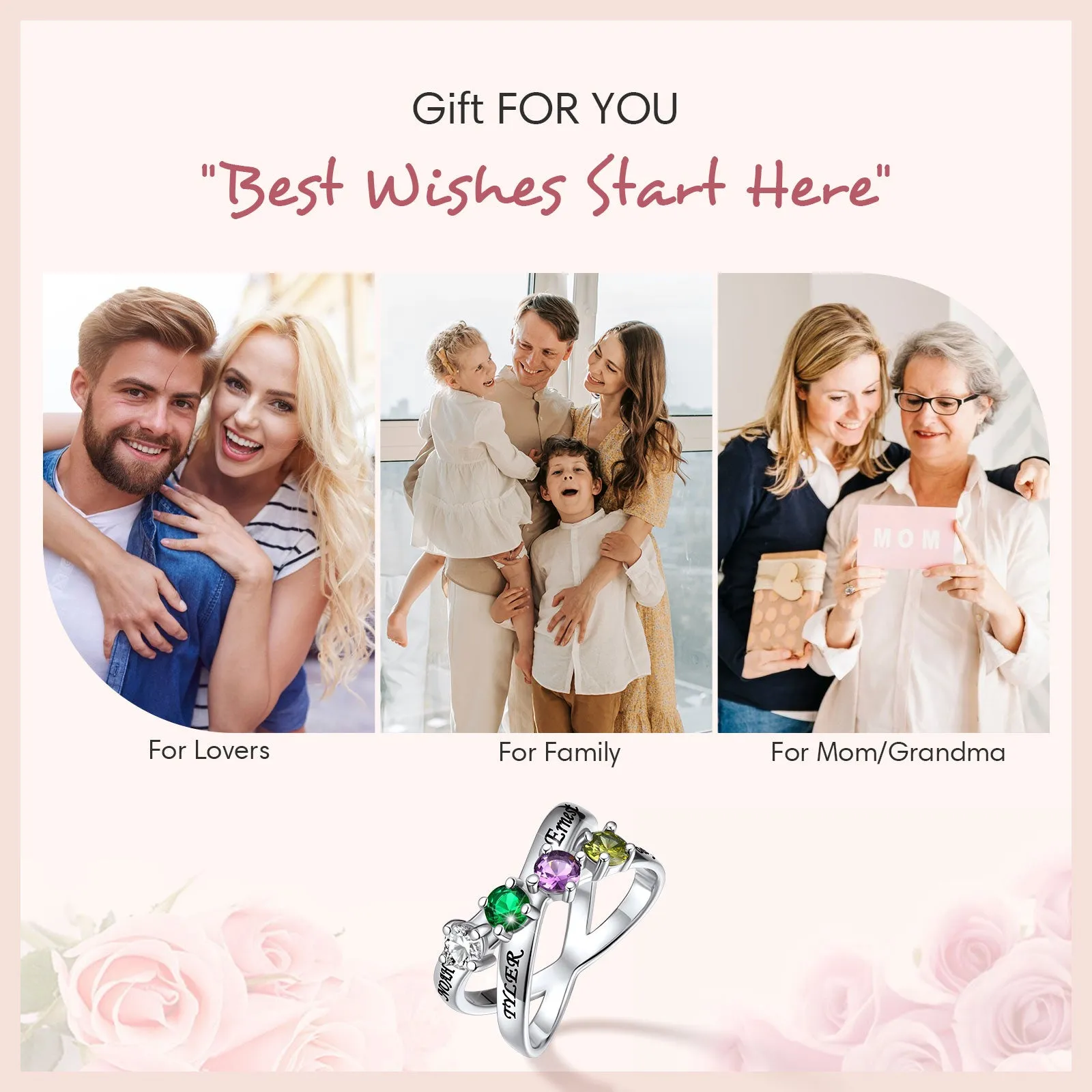 Personalized Criss Cross Birthstone Ring in 925 Sterling Silver
