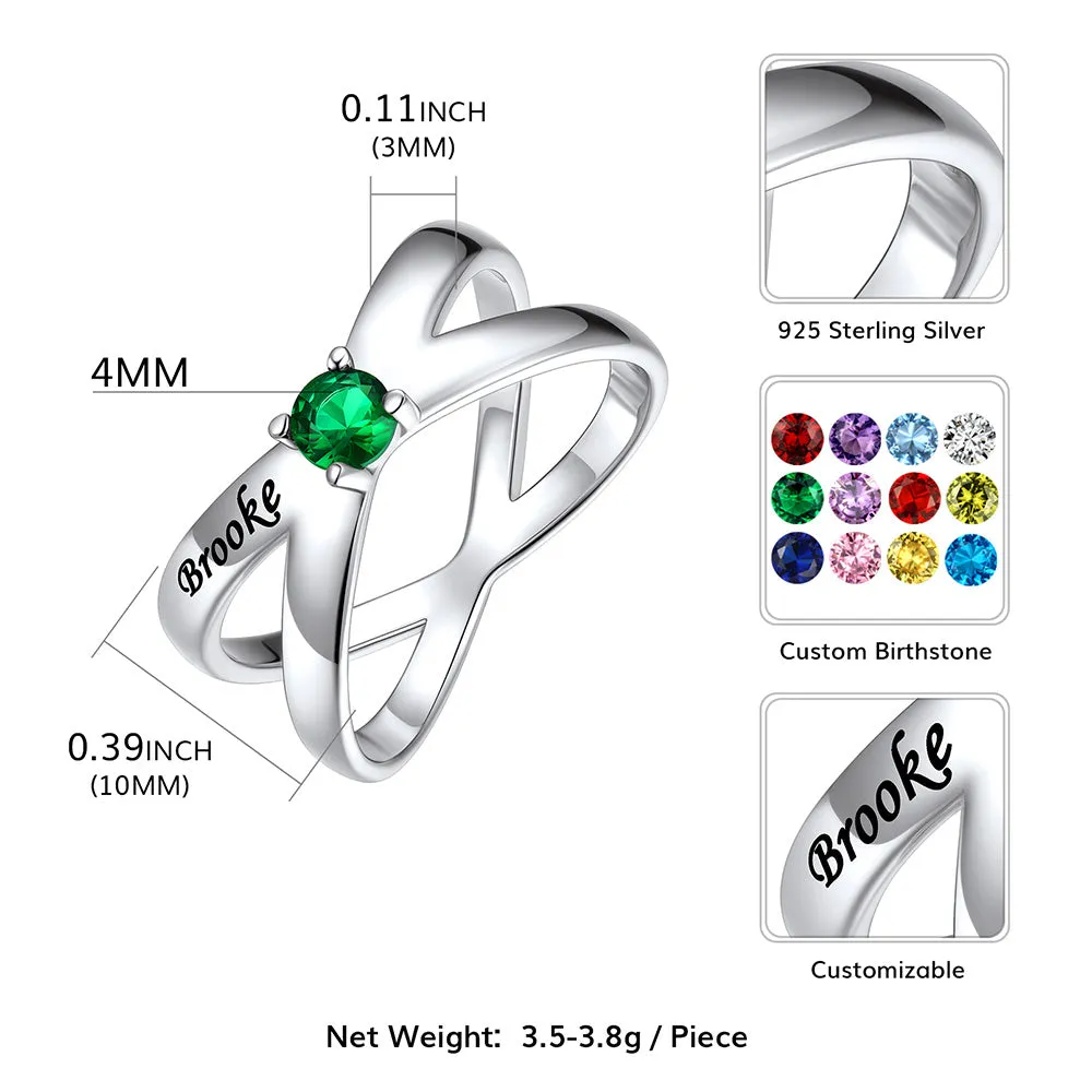 Personalized Criss Cross Birthstone Ring in 925 Sterling Silver