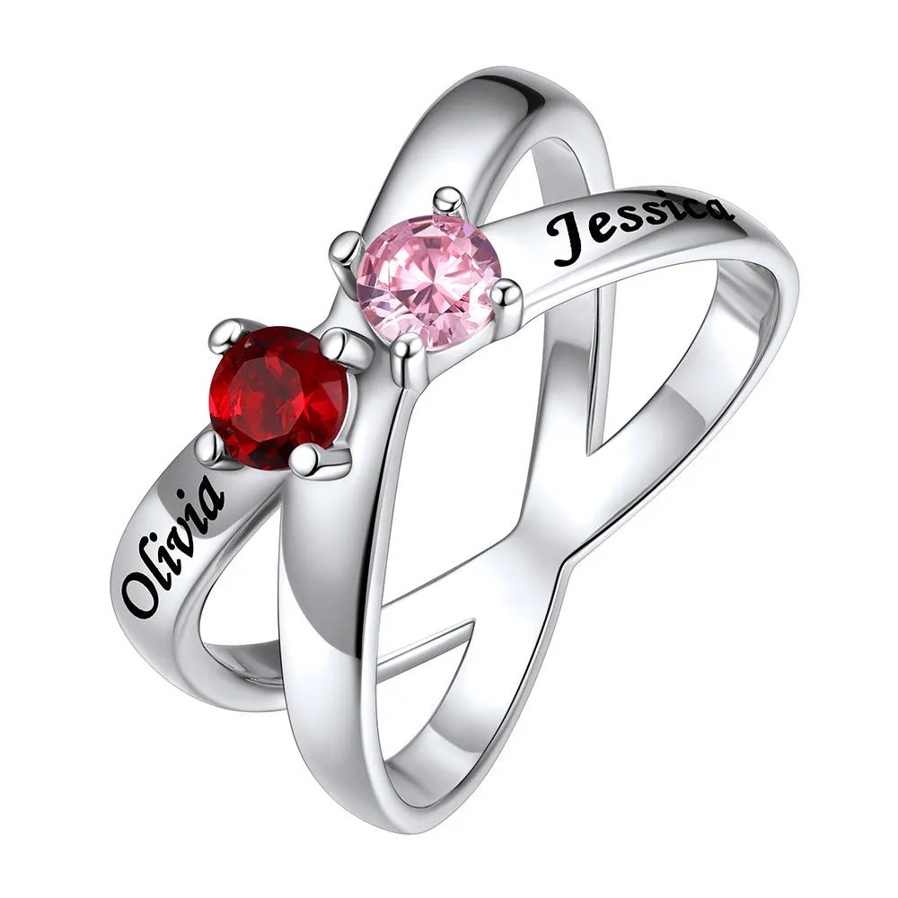 Personalized Criss Cross Birthstone Ring in 925 Sterling Silver