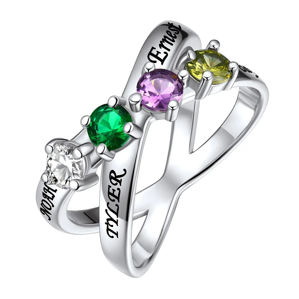 Personalized Criss Cross Birthstone Ring in 925 Sterling Silver