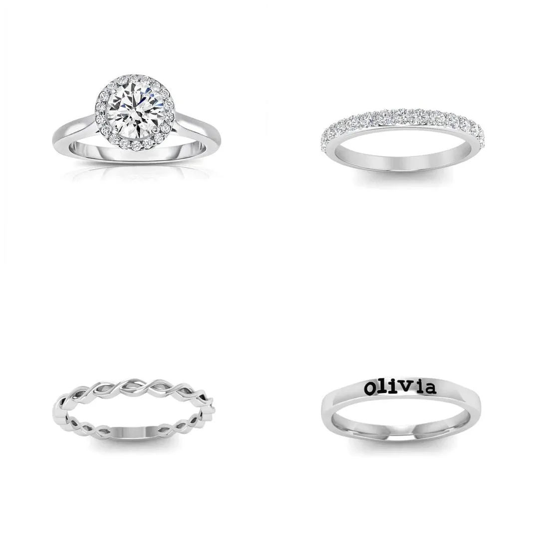 Personalized Custome Name Halo Engagement Ring Stack