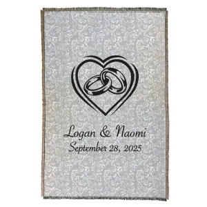 Personalized Heart with Wedding Rings Afghan Throw