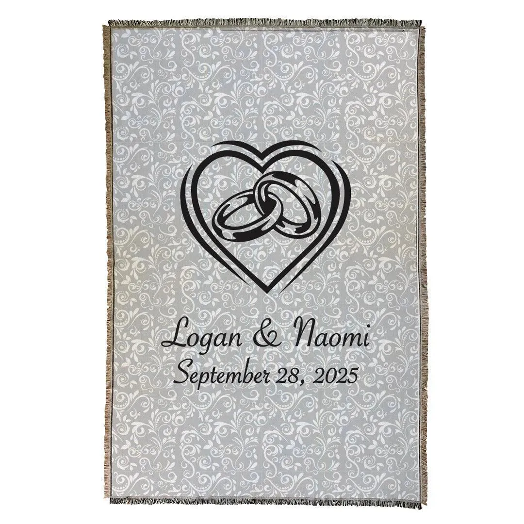 Personalized Heart with Wedding Rings Afghan Throw