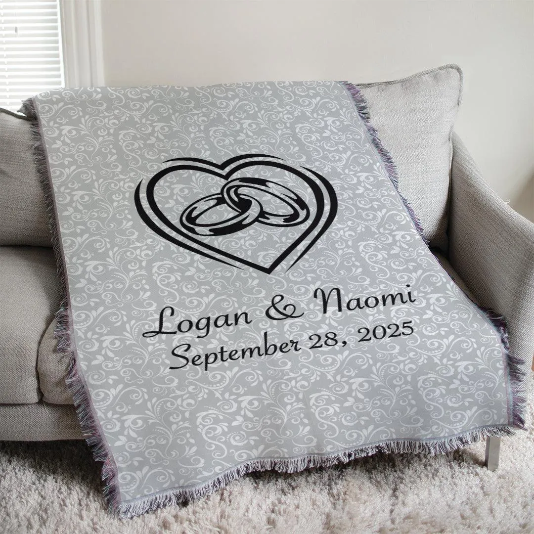 Personalized Heart with Wedding Rings Afghan Throw