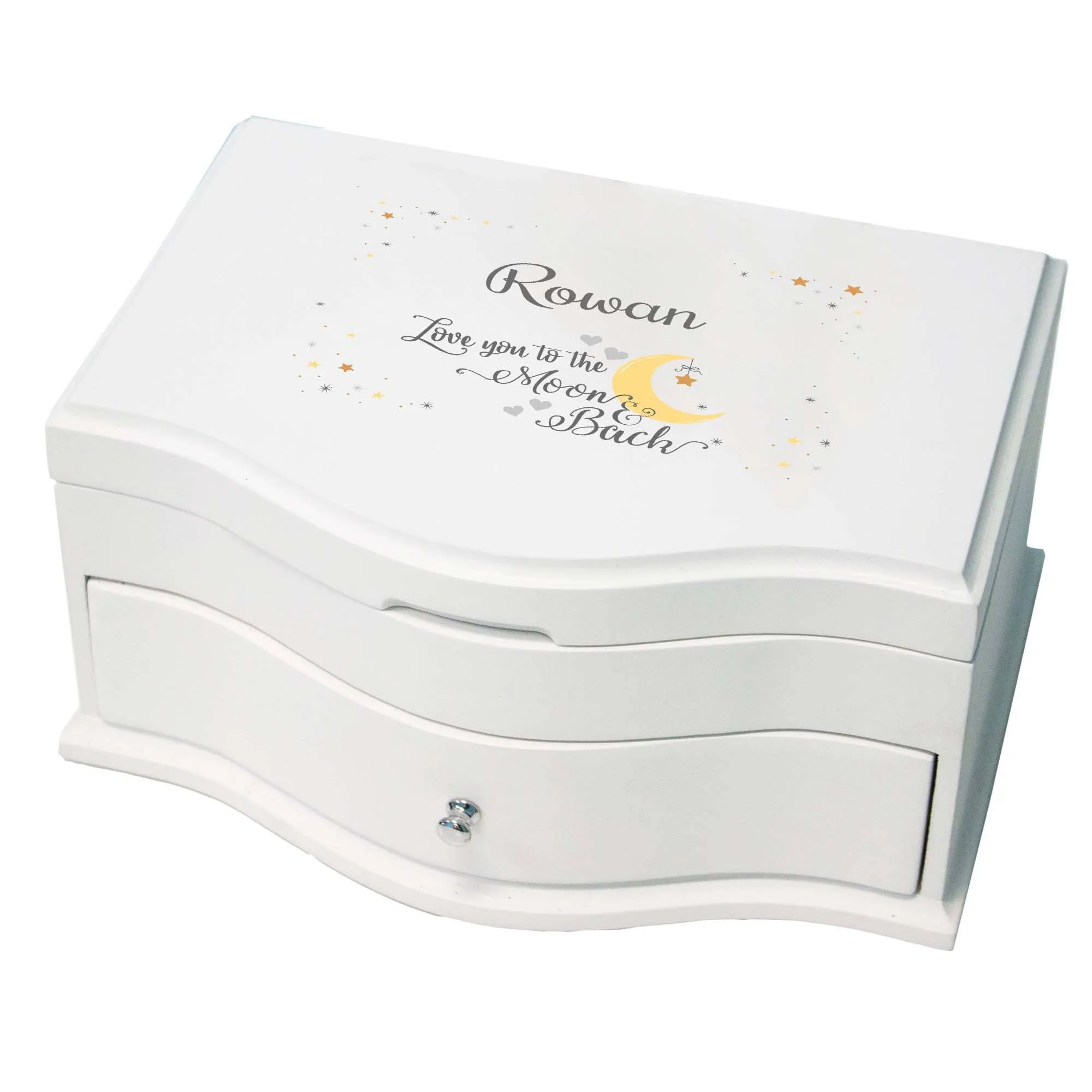 Personalized Love You to the Moon and Back Lift Top Jewelry Box