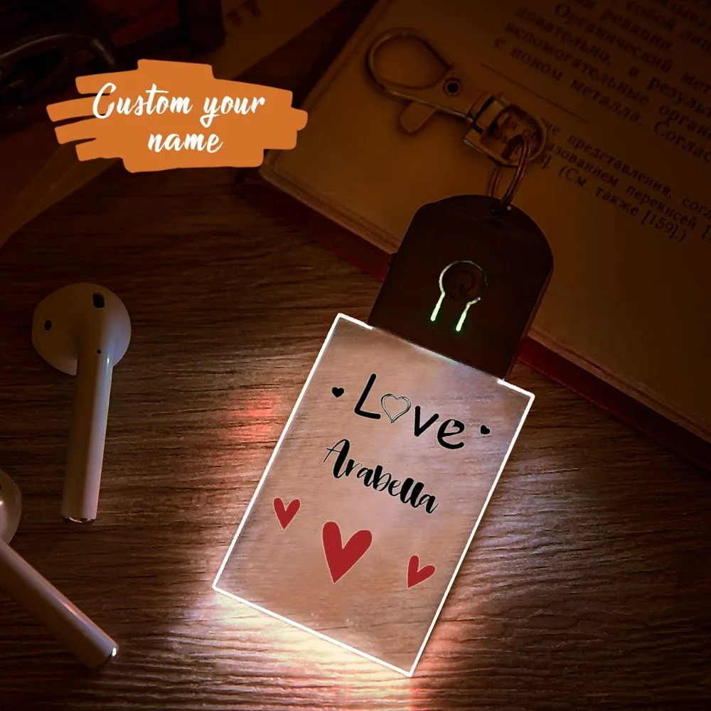Personalized Name Key Rings Keychain With Light Couple Keychain Valentine's Day Gift