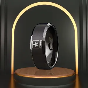 Personalized Patriotic United States U.S. Army Military Wedding Band |  Black Tungsten Carbide Men's Ring | 8mm Width Ring Band