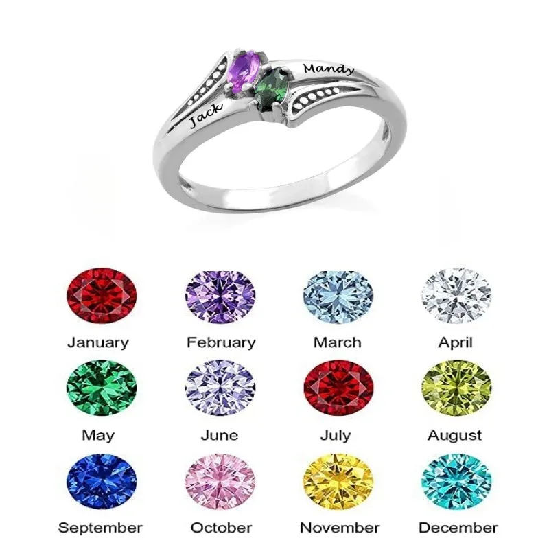Personalized Ring Birthstone Rings For Women Custom Engraved Name Ring Wedding Family Mother Days Jewelry