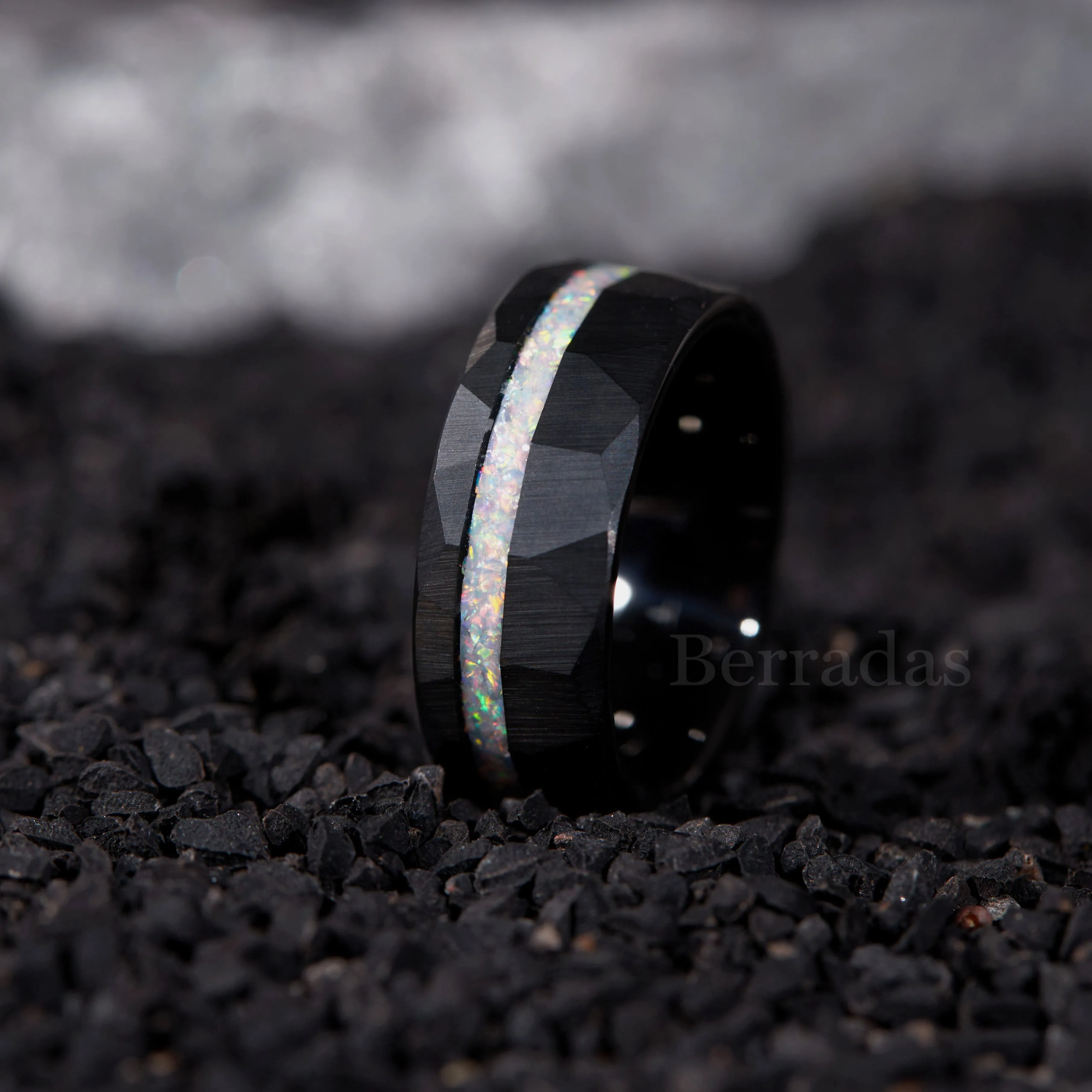 Personalized Ring for men with white Opal - 8mm
