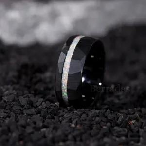 Personalized Ring for men with white Opal - 8mm