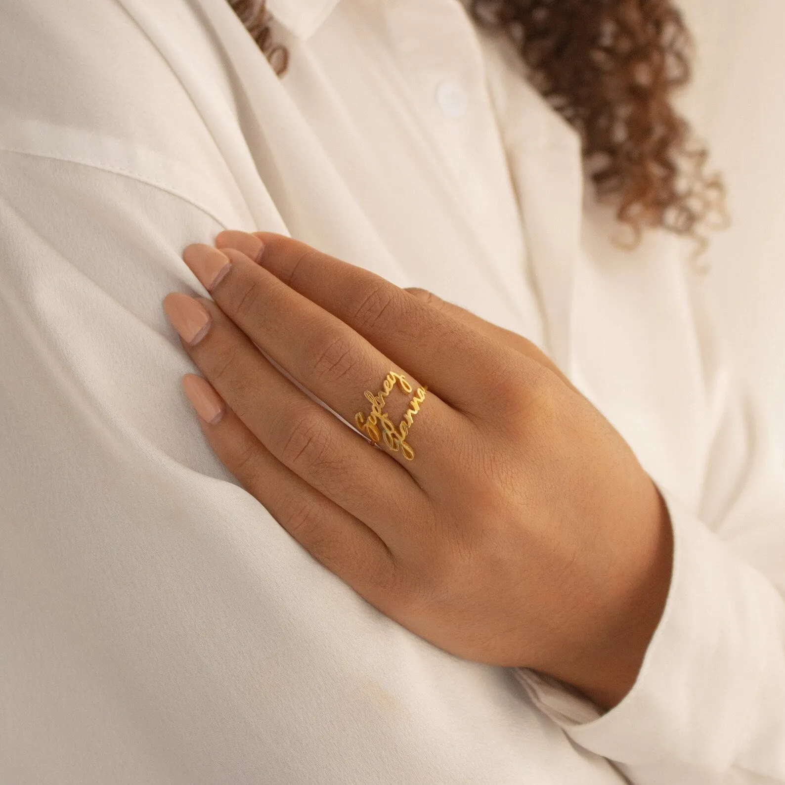 Personalized Signature Style Double Name Rings