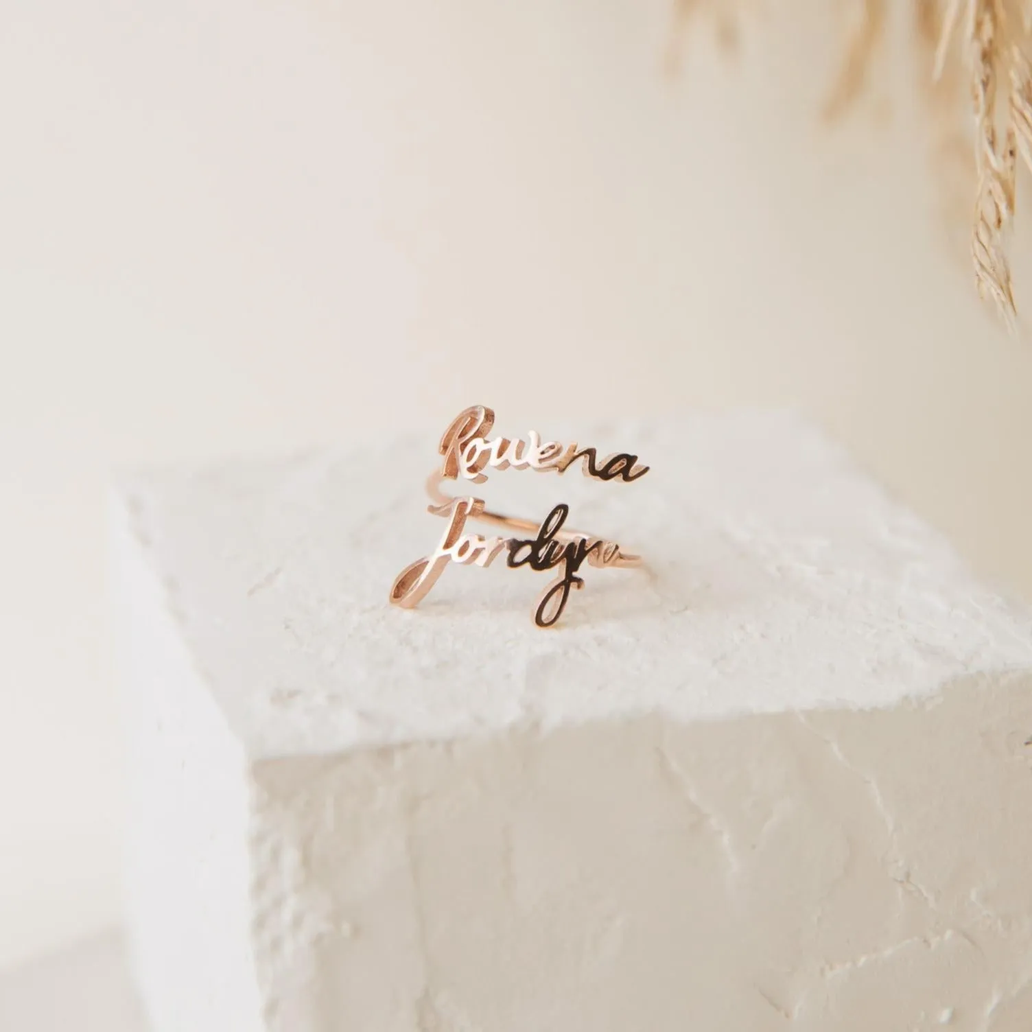 Personalized Signature Style Double Name Rings
