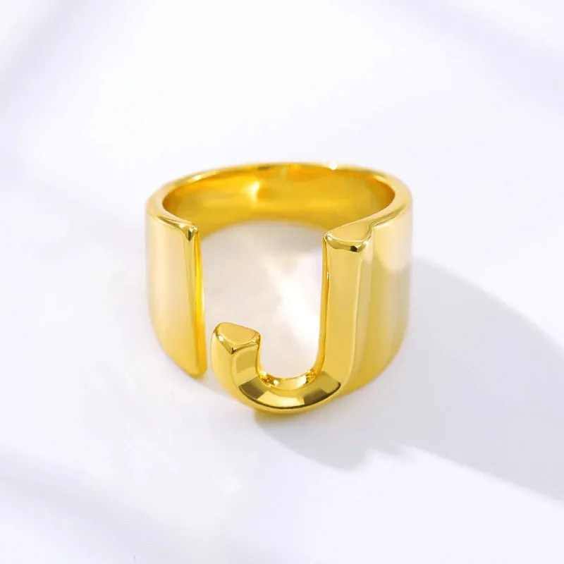 Personalized Thick and Hollow A-Z Initial Letter Adjustable Rings