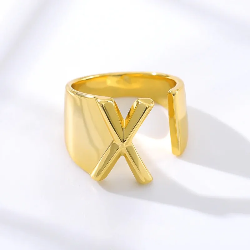 Personalized Thick and Hollow A-Z Initial Letter Adjustable Rings