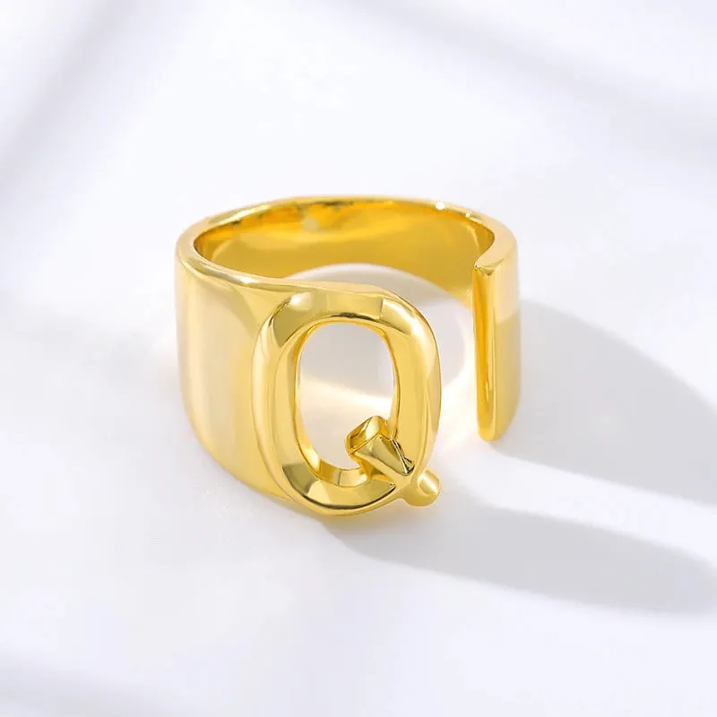 Personalized Thick and Hollow A-Z Initial Letter Adjustable Rings
