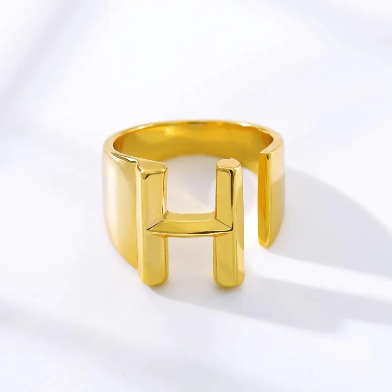 Personalized Thick and Hollow A-Z Initial Letter Adjustable Rings