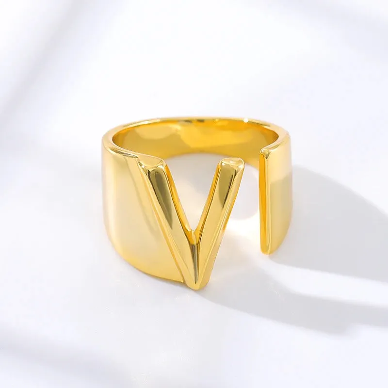 Personalized Thick and Hollow A-Z Initial Letter Adjustable Rings