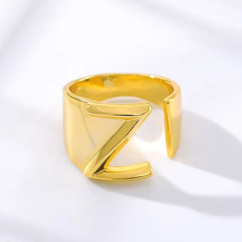 Personalized Thick and Hollow A-Z Initial Letter Adjustable Rings
