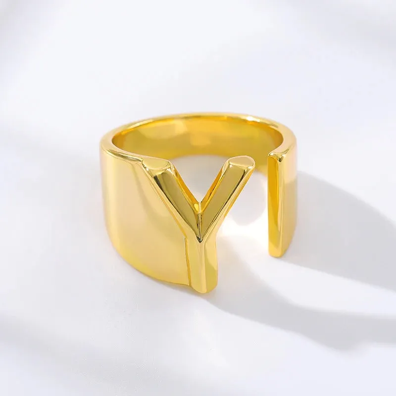 Personalized Thick and Hollow A-Z Initial Letter Adjustable Rings