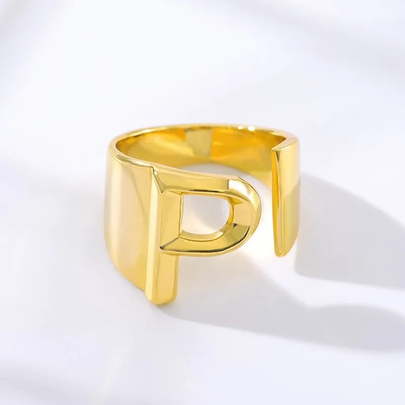 Personalized Thick and Hollow A-Z Initial Letter Adjustable Rings