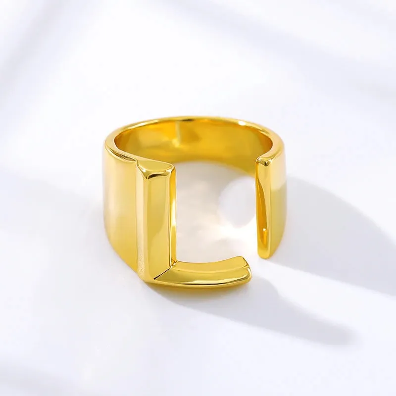 Personalized Thick and Hollow A-Z Initial Letter Adjustable Rings