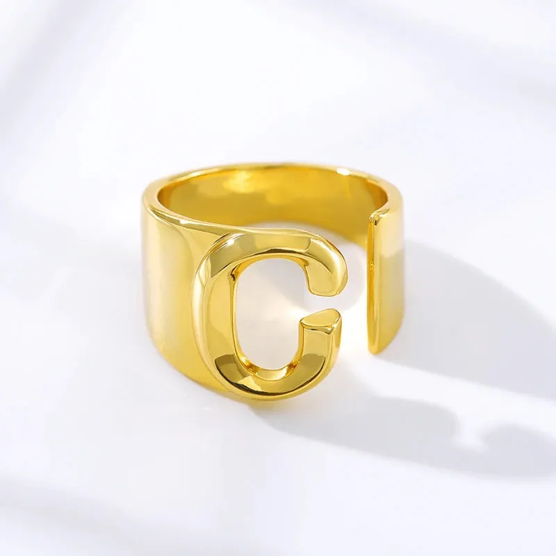 Personalized Thick and Hollow A-Z Initial Letter Adjustable Rings