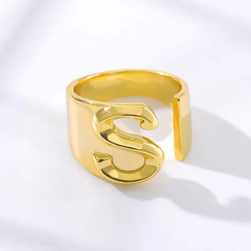 Personalized Thick and Hollow A-Z Initial Letter Adjustable Rings