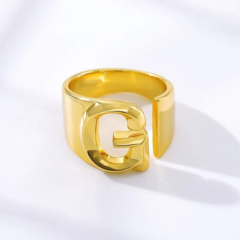 Personalized Thick and Hollow A-Z Initial Letter Adjustable Rings