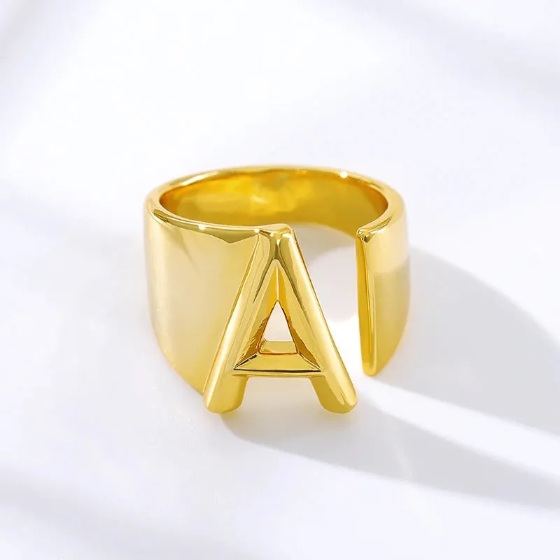 Personalized Thick and Hollow A-Z Initial Letter Adjustable Rings