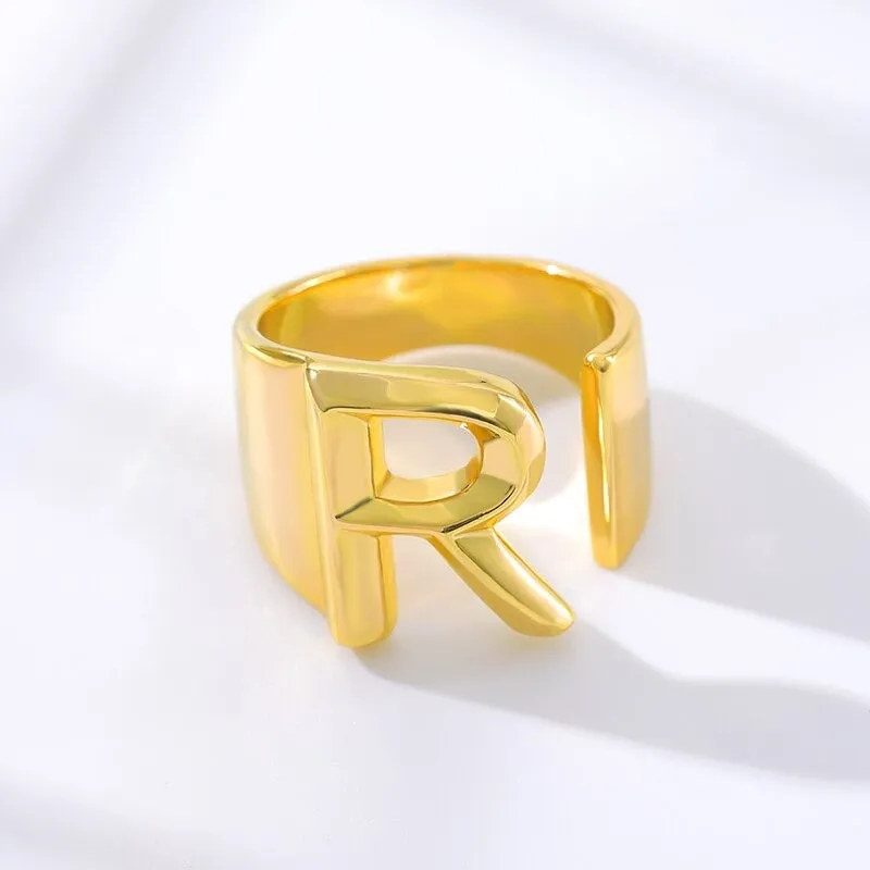 Personalized Thick and Hollow A-Z Initial Letter Adjustable Rings