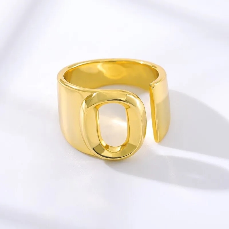 Personalized Thick and Hollow A-Z Initial Letter Adjustable Rings