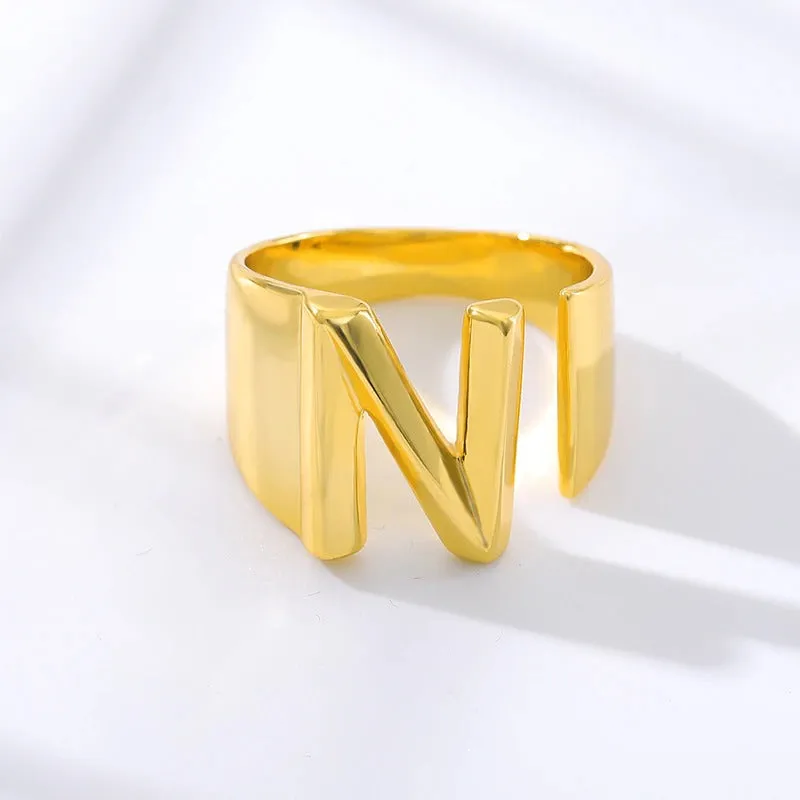 Personalized Thick and Hollow A-Z Initial Letter Adjustable Rings