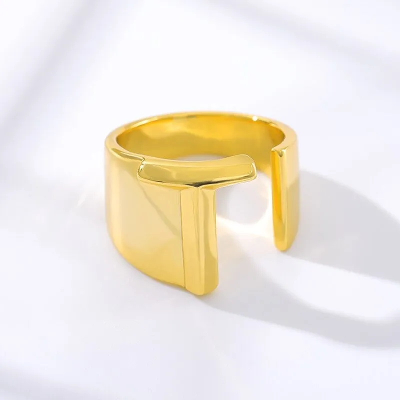 Personalized Thick and Hollow A-Z Initial Letter Adjustable Rings