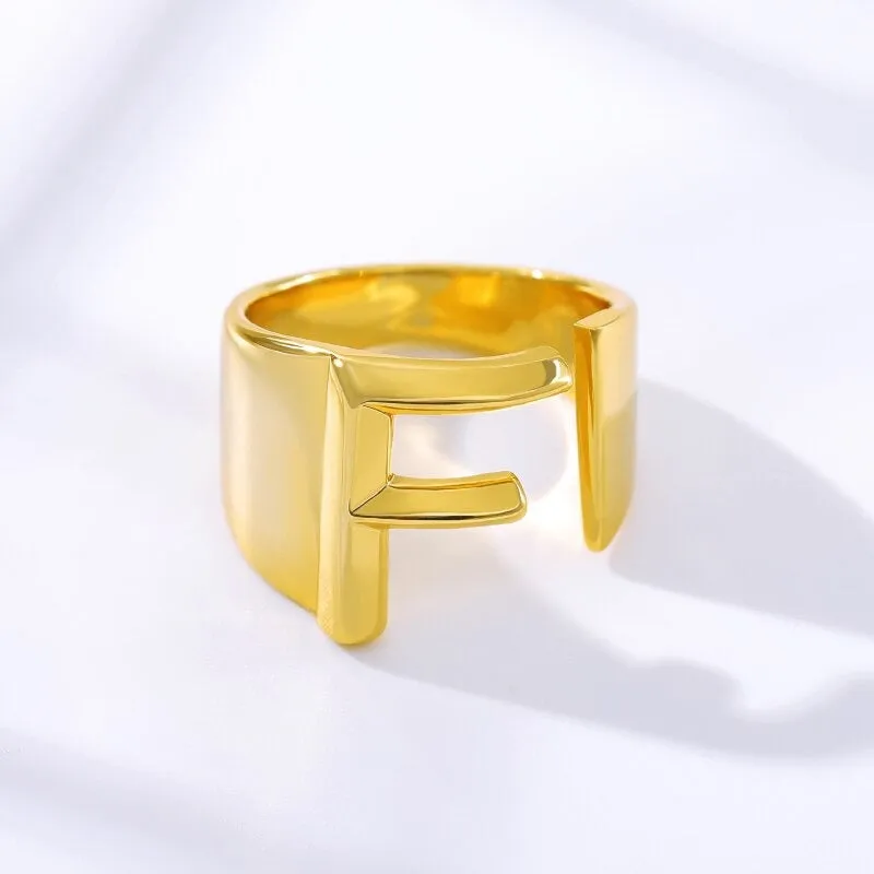 Personalized Thick and Hollow A-Z Initial Letter Adjustable Rings