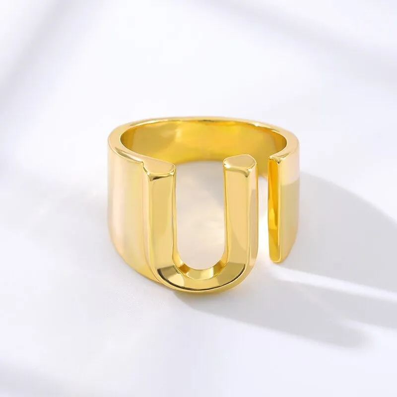 Personalized Thick and Hollow A-Z Initial Letter Adjustable Rings