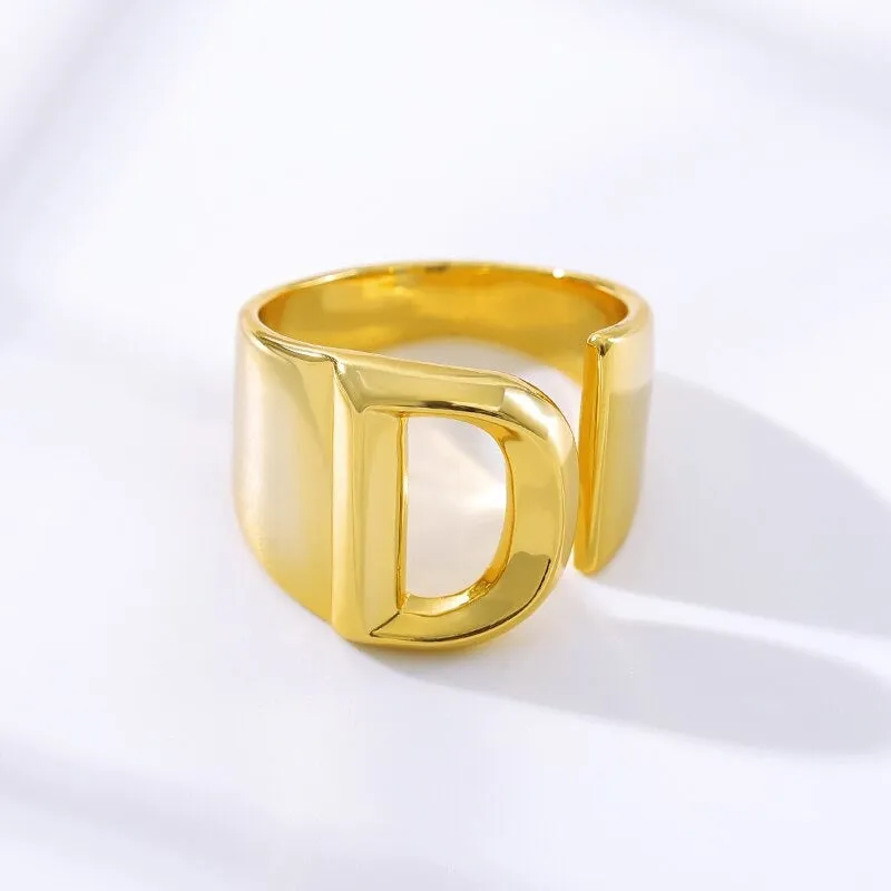 Personalized Thick and Hollow A-Z Initial Letter Adjustable Rings