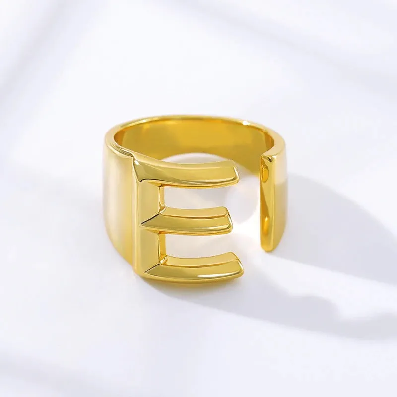Personalized Thick and Hollow A-Z Initial Letter Adjustable Rings