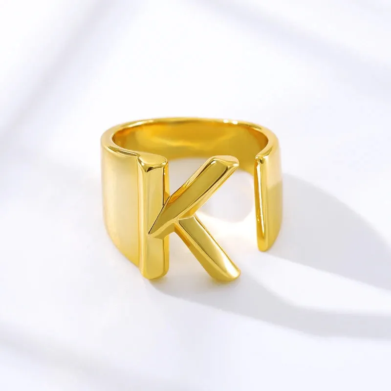 Personalized Thick and Hollow A-Z Initial Letter Adjustable Rings