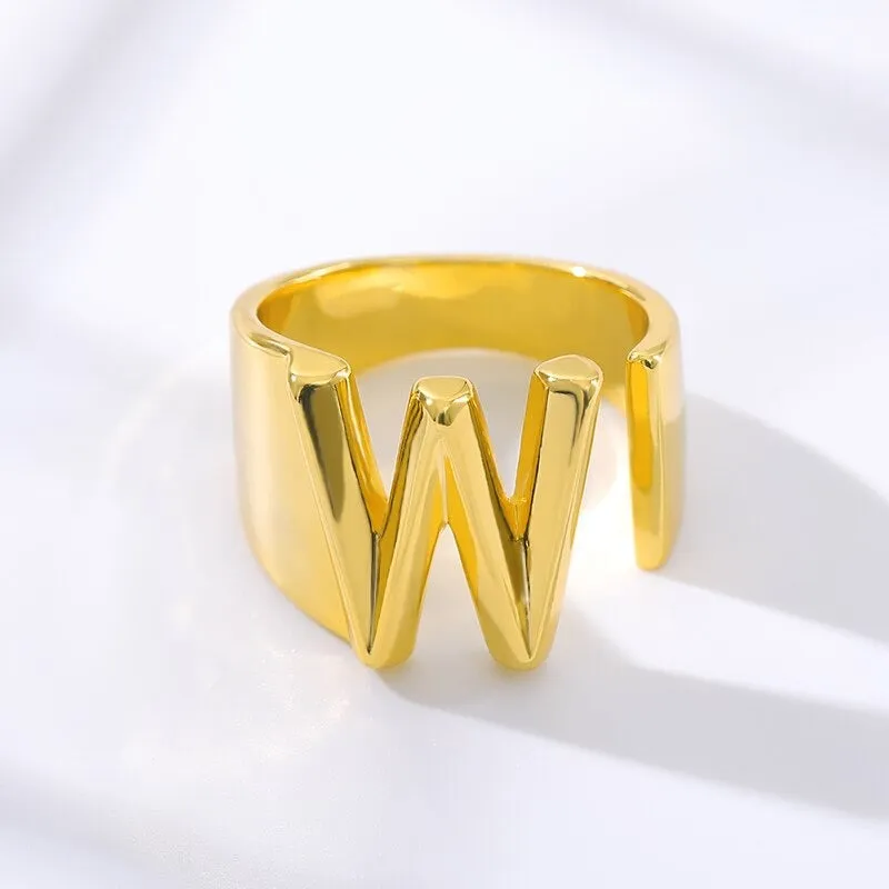 Personalized Thick and Hollow A-Z Initial Letter Adjustable Rings