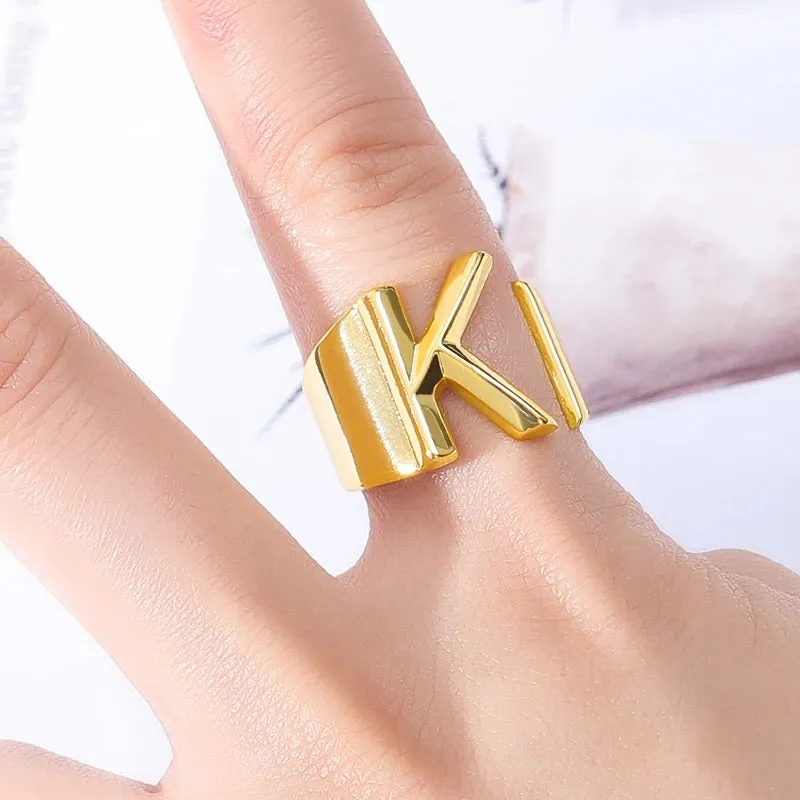 Personalized Thick and Hollow A-Z Initial Letter Adjustable Rings