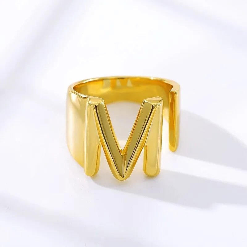 Personalized Thick and Hollow A-Z Initial Letter Adjustable Rings