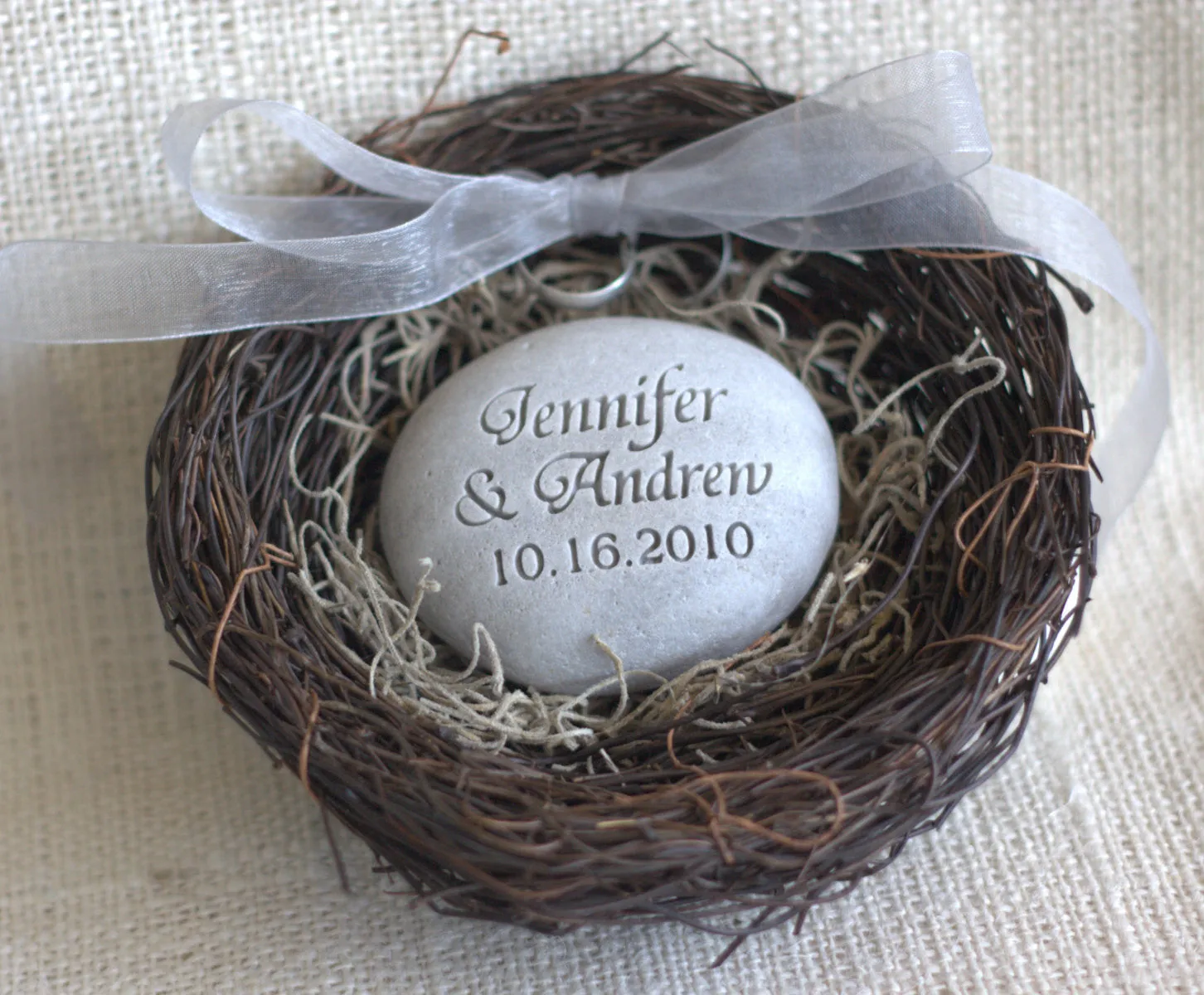 Personalized wedding ring pillow nest - oathing stone in nest ring bearer for wedding ceremony